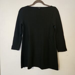 COS Boatneck Raw Hem 3/4 Length Sleeve Sweater Wool Black XS